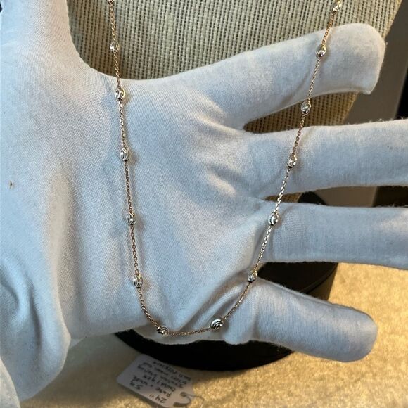 24” Multi Tone Gold Over 925 Italian Sterling Silver Moon Cut Necklace - Picture 15 of 16